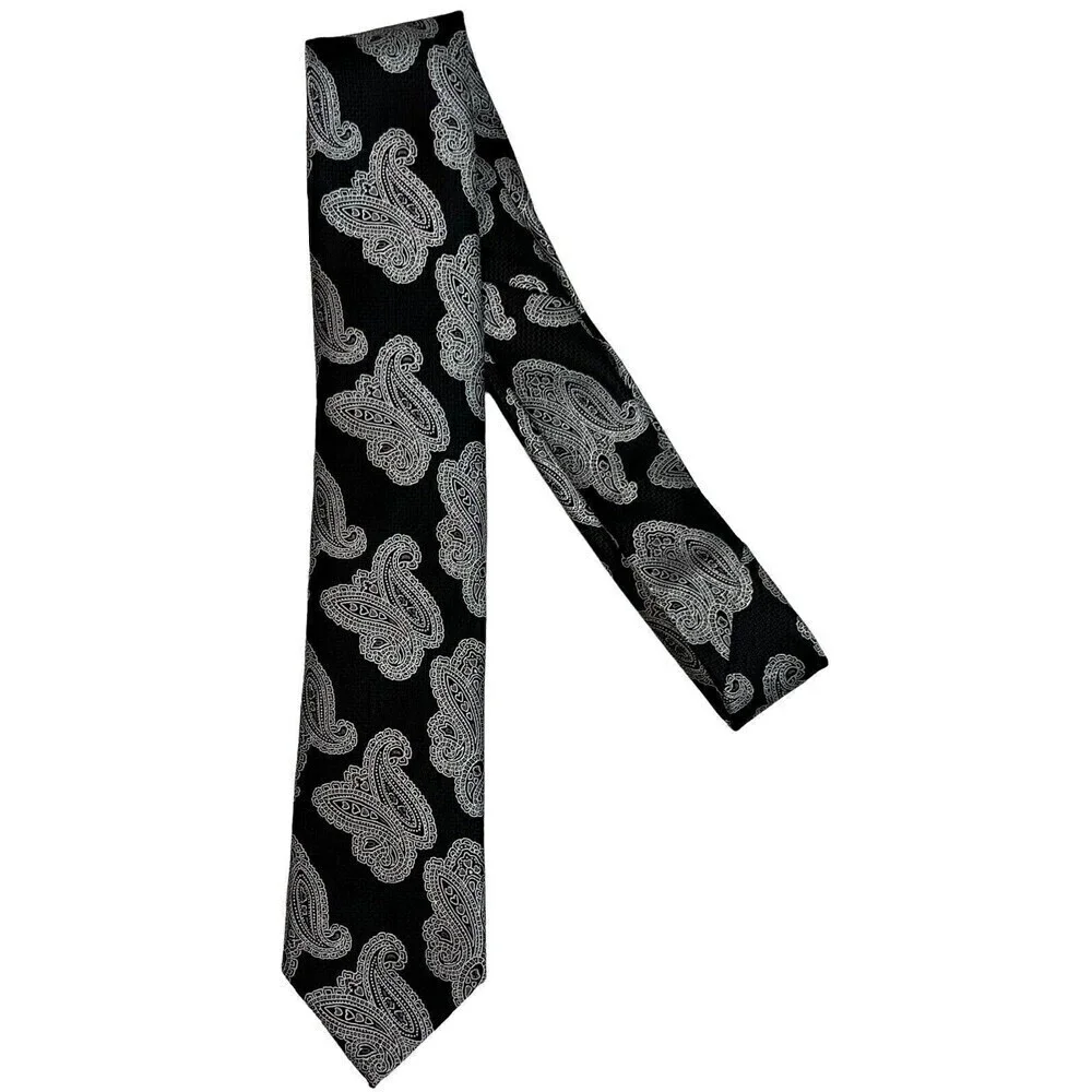NWOT Ivy Crew Dress Shirt Tie Paisley Black White Length 58